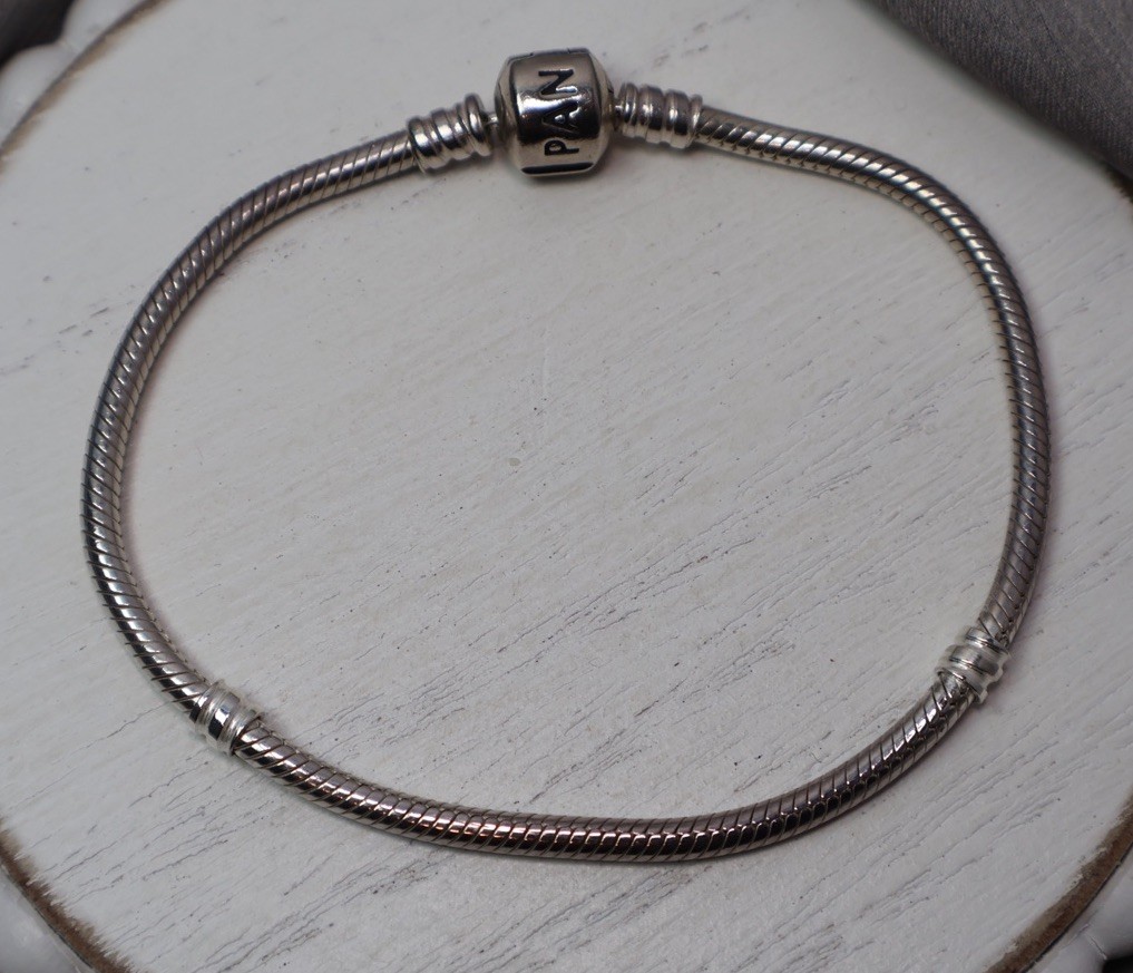 Pandora 925 Moments Barrel Clasp Snake Chain Bracelet 15.3G / 7.75in / 2.9mm