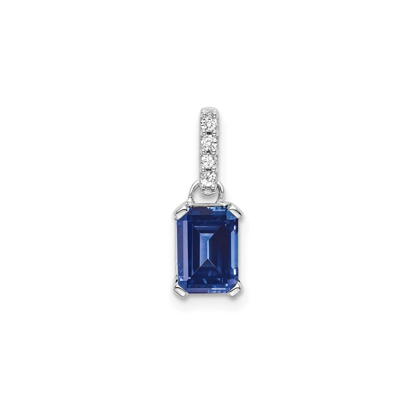3.11 Ct Emerald Cut Blue Sapphire Pendant Wedding Pendant 14k White Gold