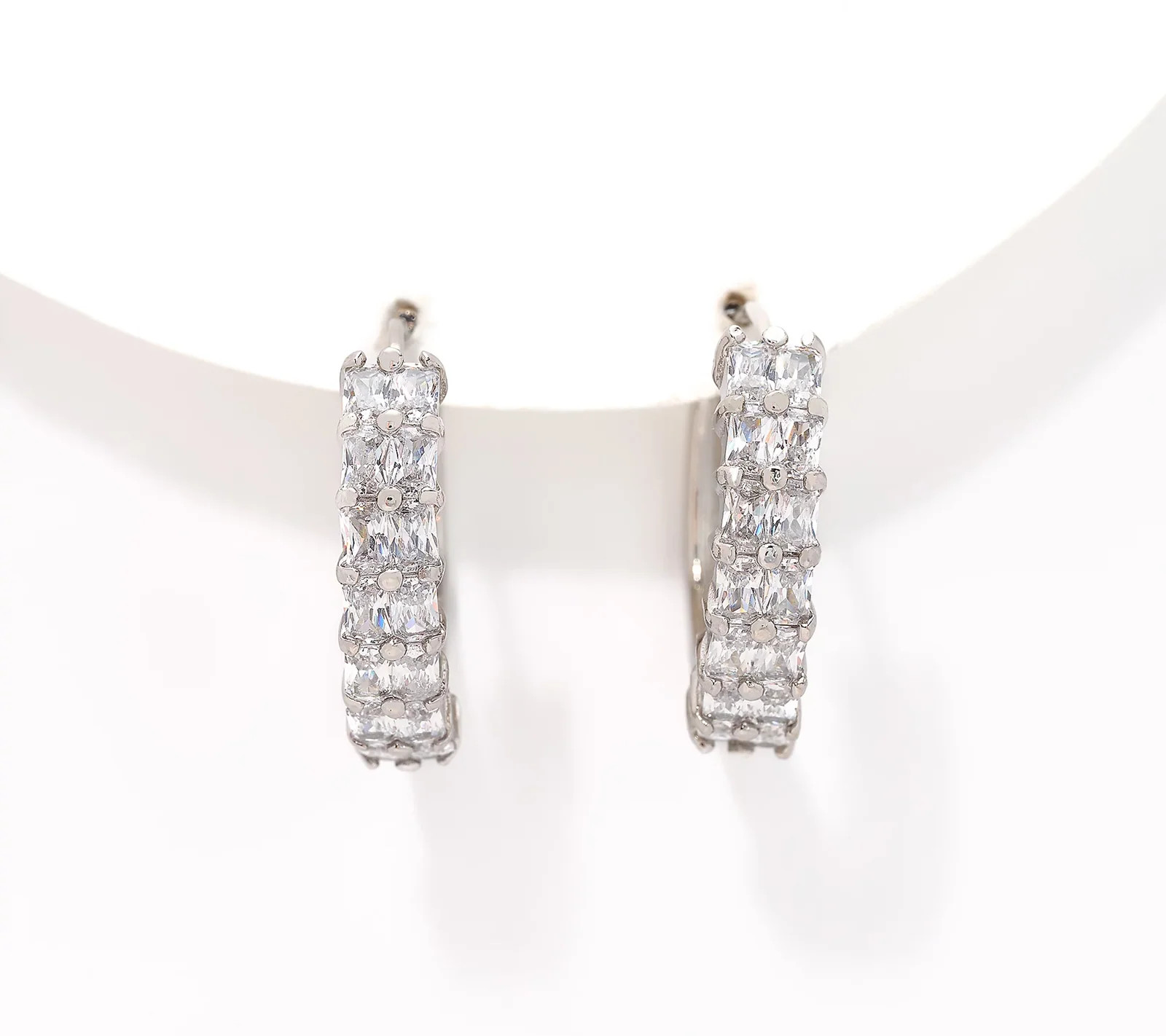 Diamonique Baguette Hoop Earrings in Stainless Steel – 2.80 Carats