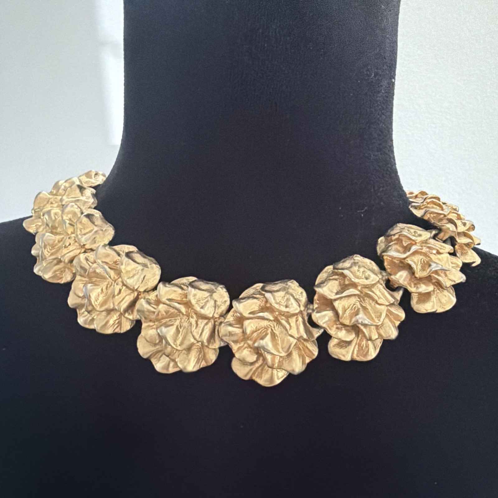 Extremely Rare Vintage LANVIN Paris Massive Gold Flower Choker NECKLACE Signed