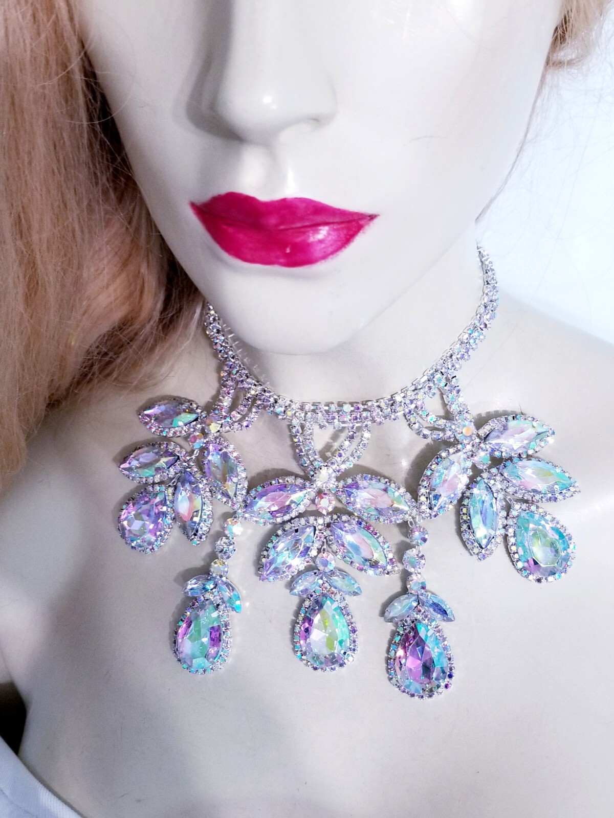 AB Iridescent Choker Rhinestone Crystal Necklace Bridal Prom Pageant