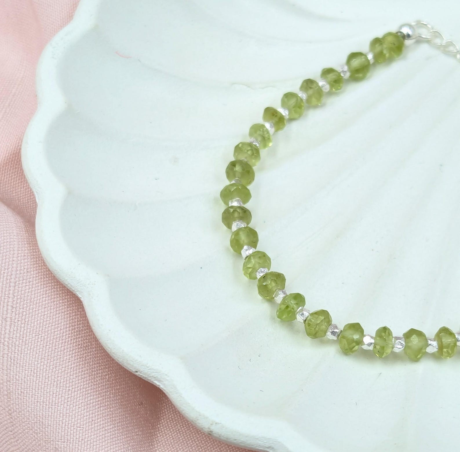 Green Peridot Faceted Rondelle Gemstone Silver Filled Beads Women Bracelet 6-8”