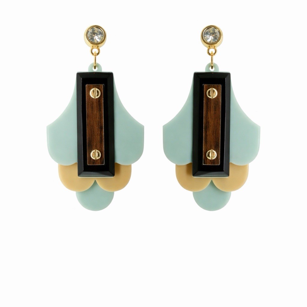 Gissa Bicalho Brazilian Acrylic Sculptural Statement Art Deco Earrings