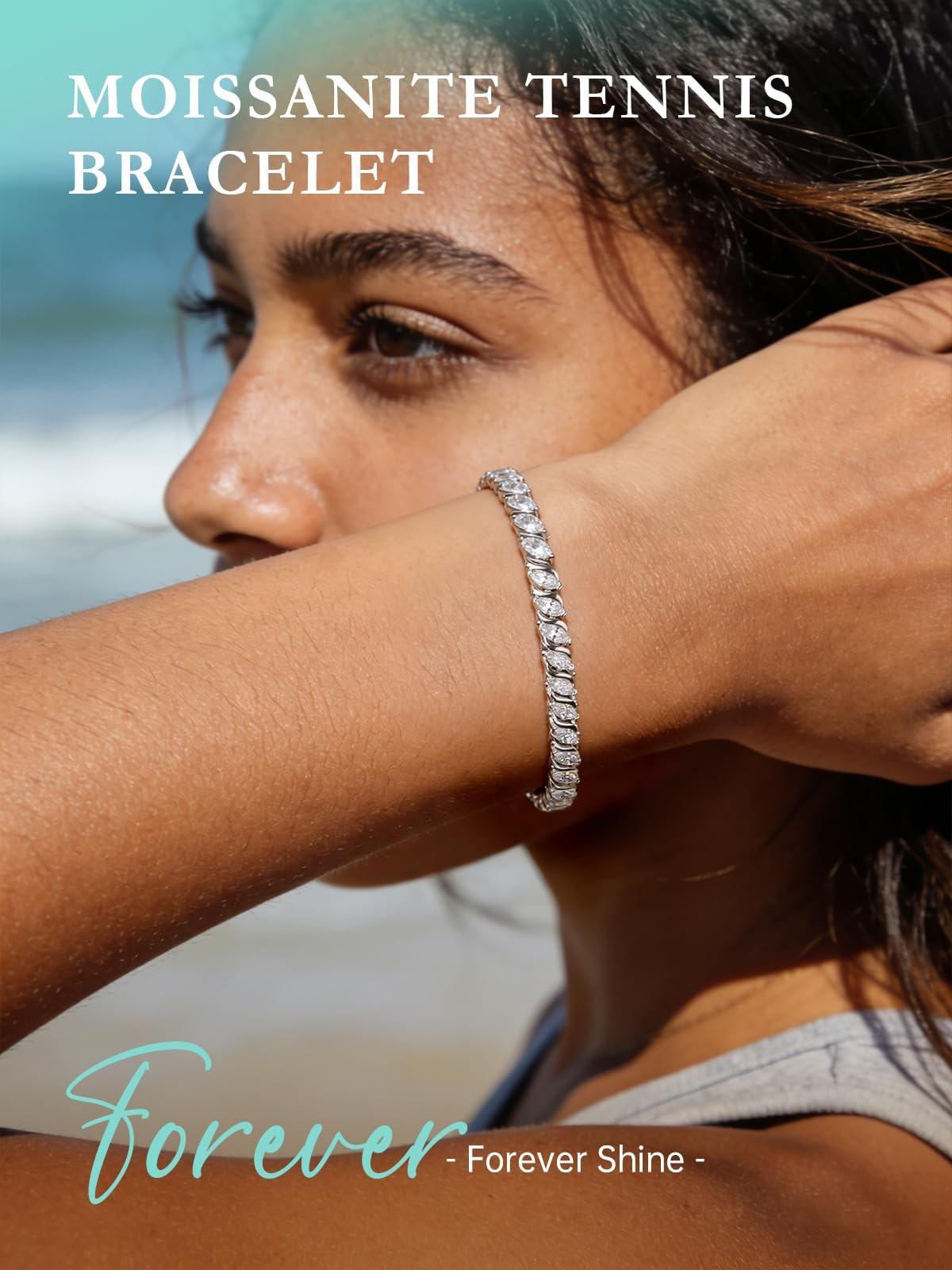 LOIPURI Moissanite Tennis Bracelets for Women Wave 6.5Inch, White Gold