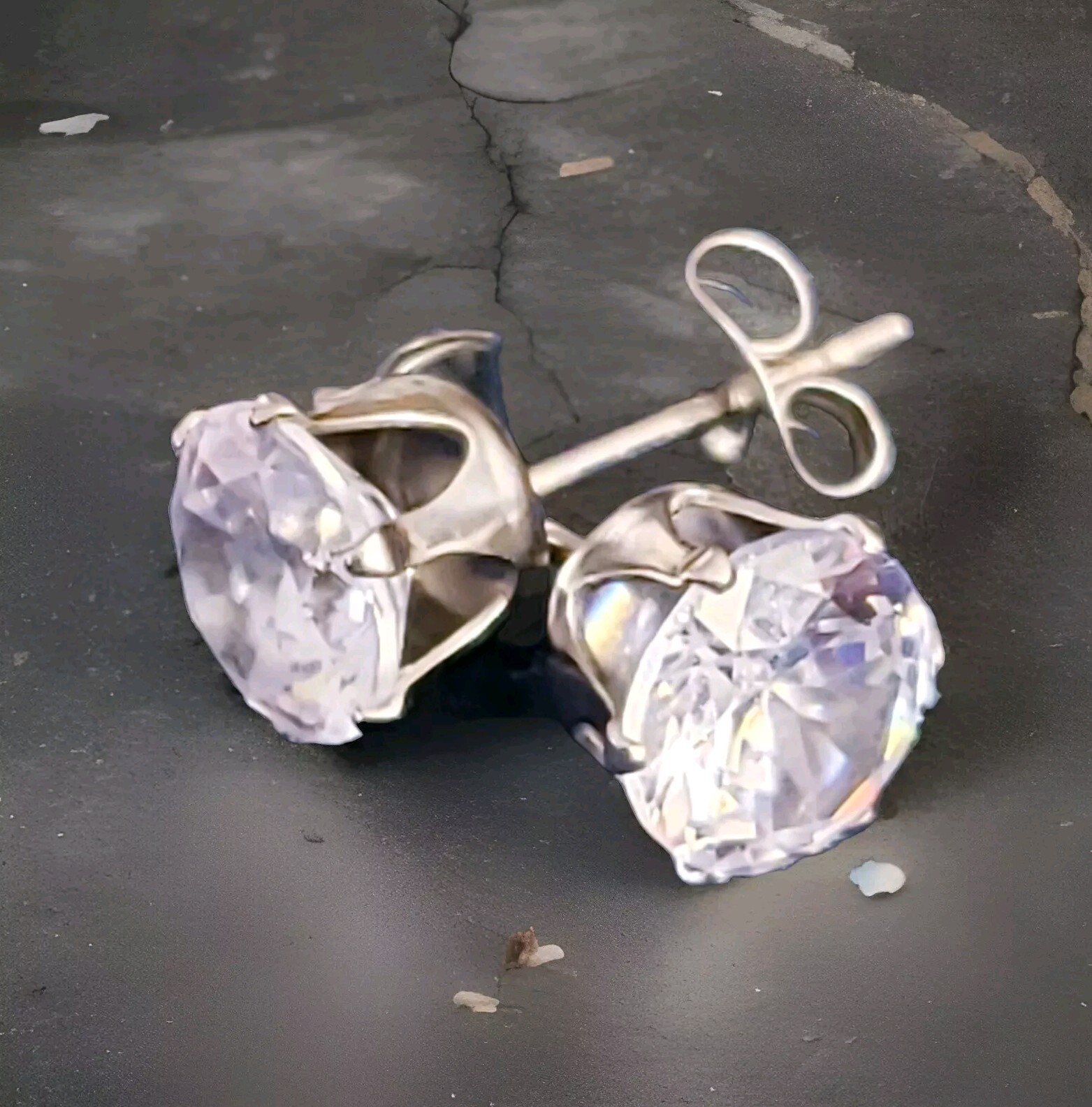 Cubic Zirconia Silver Round Diamond Earrings Stainless 3mm 4mm 5mm 7mm 8mm.
