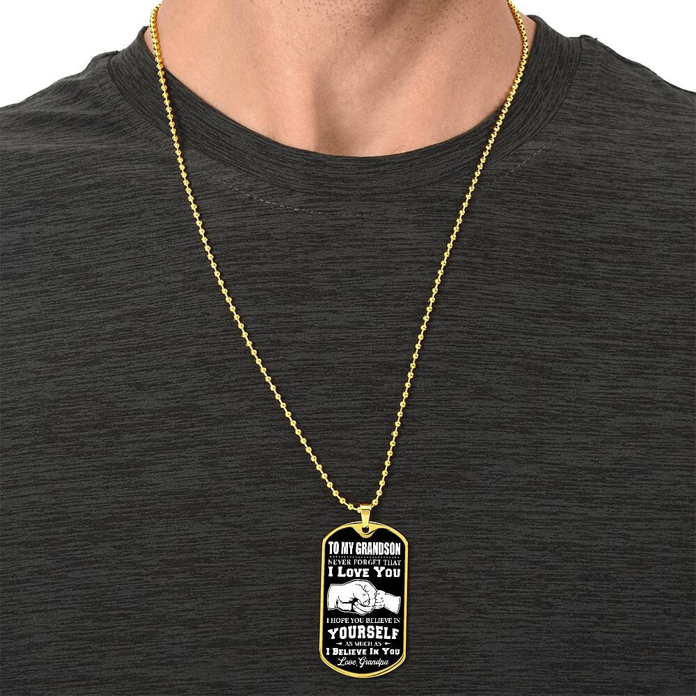 For My Grandson Dog Tag Necklace From Grandpa Birthday Graduation Grandson Gifts