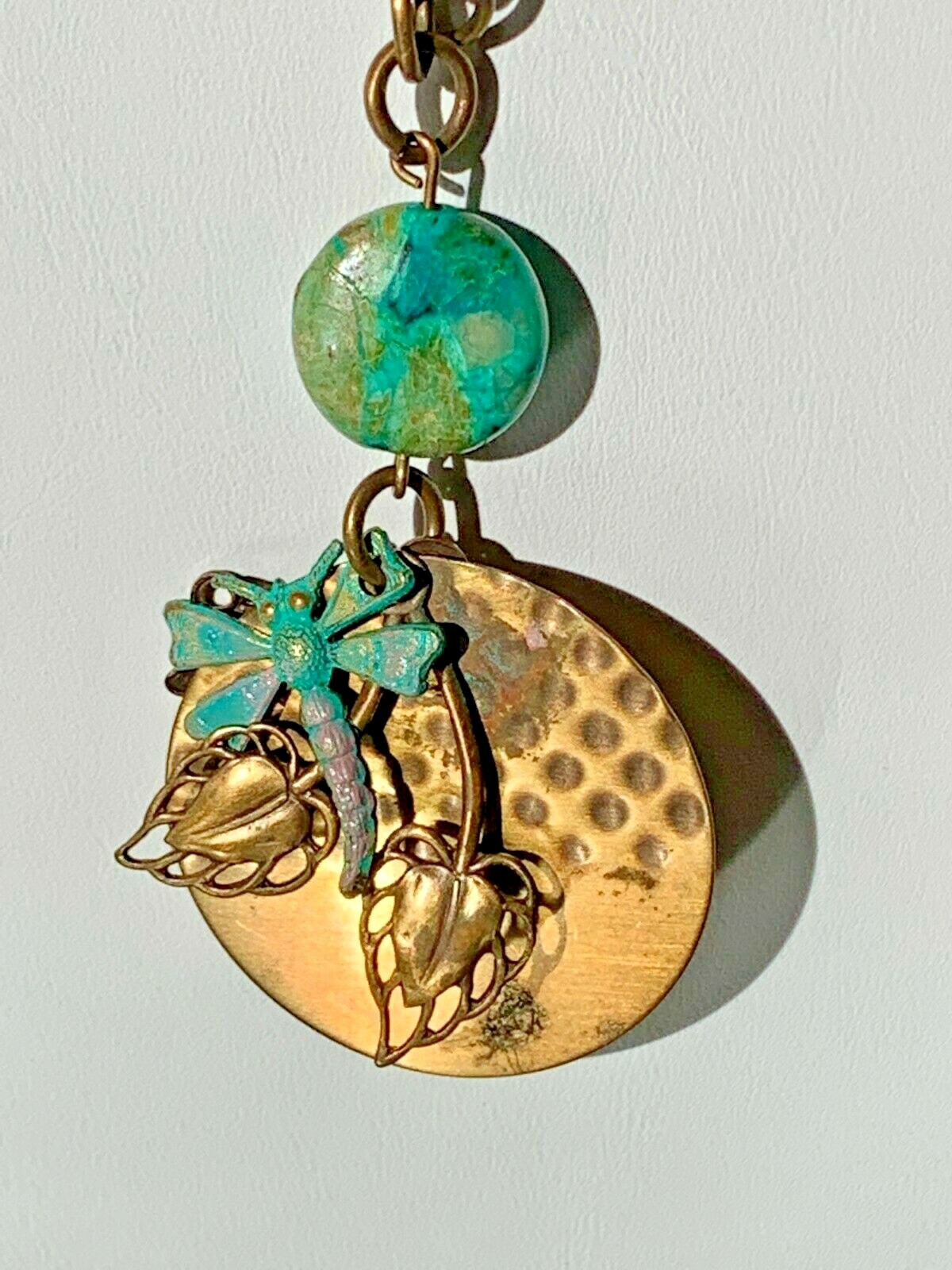 Brass Plated Dragonfly Patina NECKLACE 19 inches (48cm) Estate