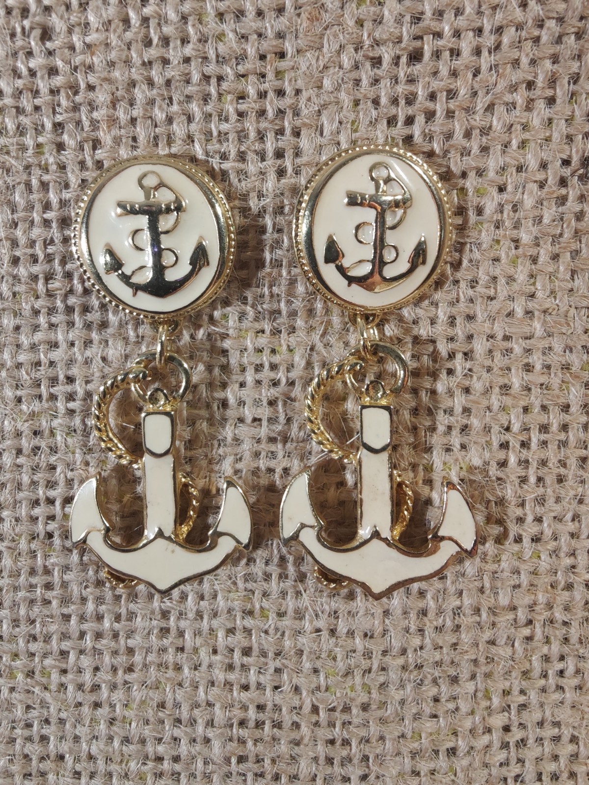 Park Lane Earrings Anchors Cream Color Enamel Gold Tone Post For Pierced Ears