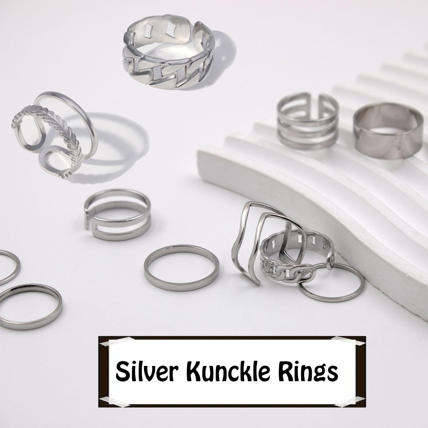 15/17 PCS Silver Knuckle Rings for Women Stainless Steel Rings Set Silver Sta…