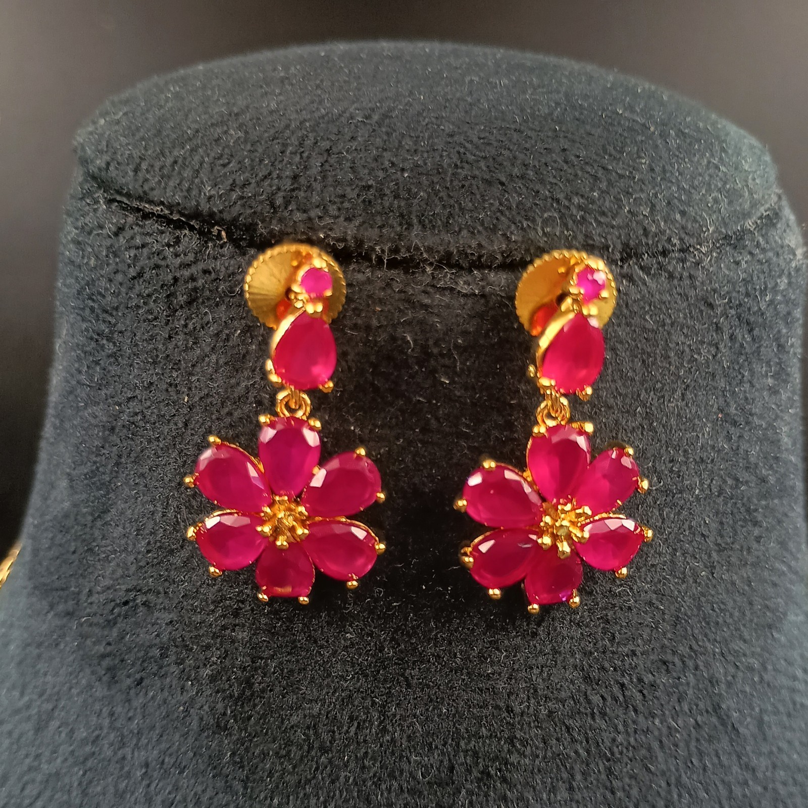 Vintage Ruby Necklace Set 22K Gold Plated Boho Bridal Anniversary Birthstone Gif