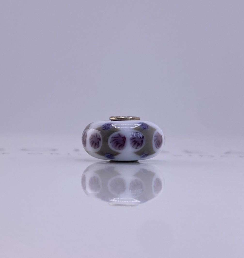 Trollbeads Unique White Gray Purple Glass Bead New Sterling Silver Charm