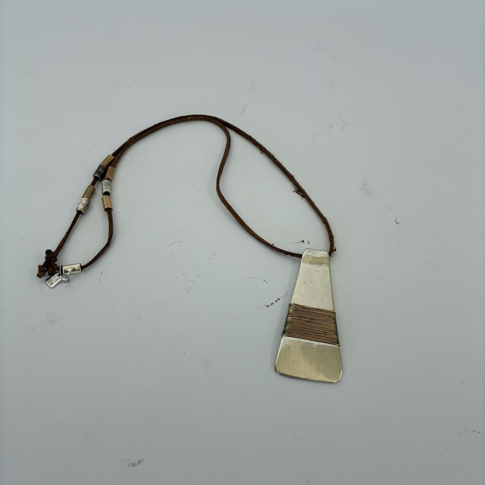 HLM Soho Statement Pendant Necklace with Brown Leather Cord