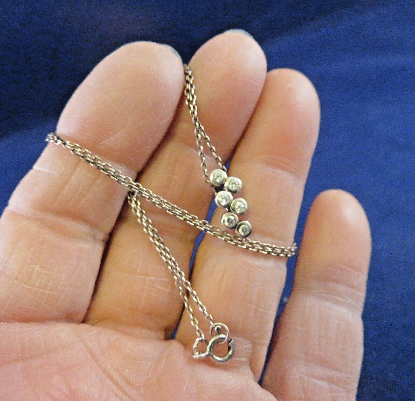 Sterling 16 Inch Chain & Pendent w 6 Clear Rhinestone (892)