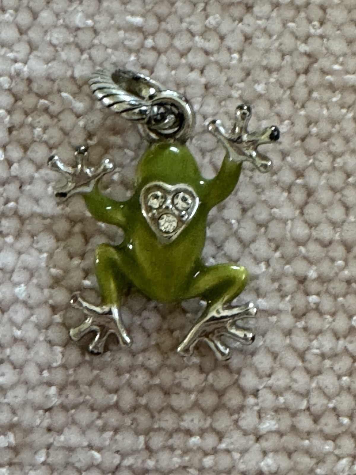 New Brighton Frogette Frog Princess Silver Green Enamel Crystal Charm