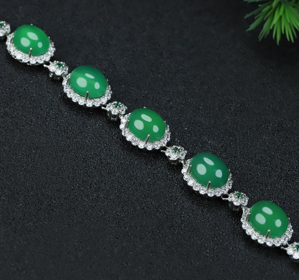 Girl Grandma Mothers Lady Women Green Jade Beads Bracelet Jewelry Gift Box DD297