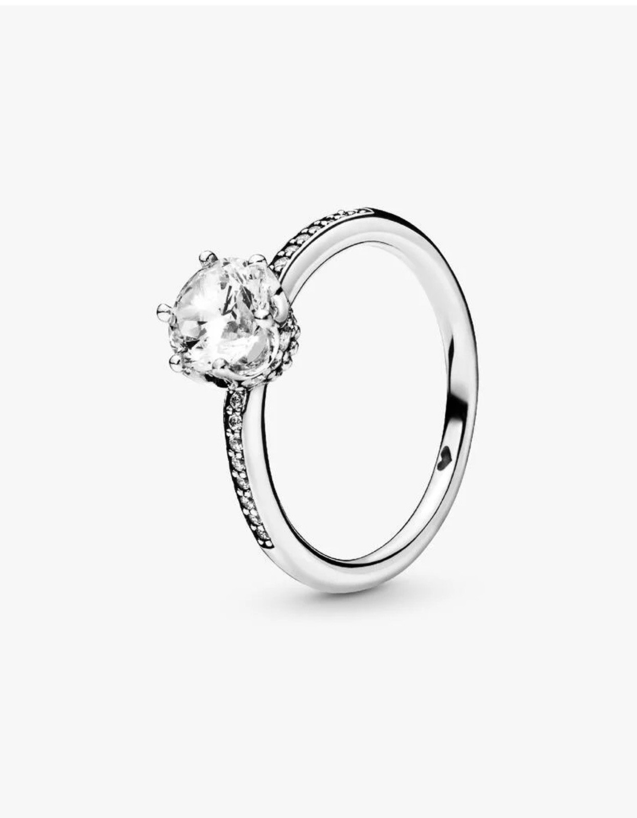 PANDORA Ring Size 4 Silver Round Clear Cubic Zirconia Solitaire Prong Band