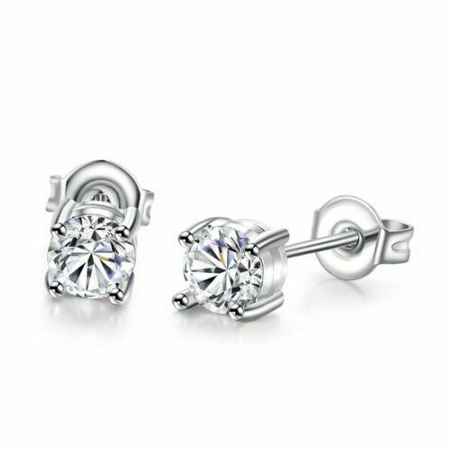 6mm Men Women Sterling Silver Post Stud Crown Cubic Zirconia Earrings Gift