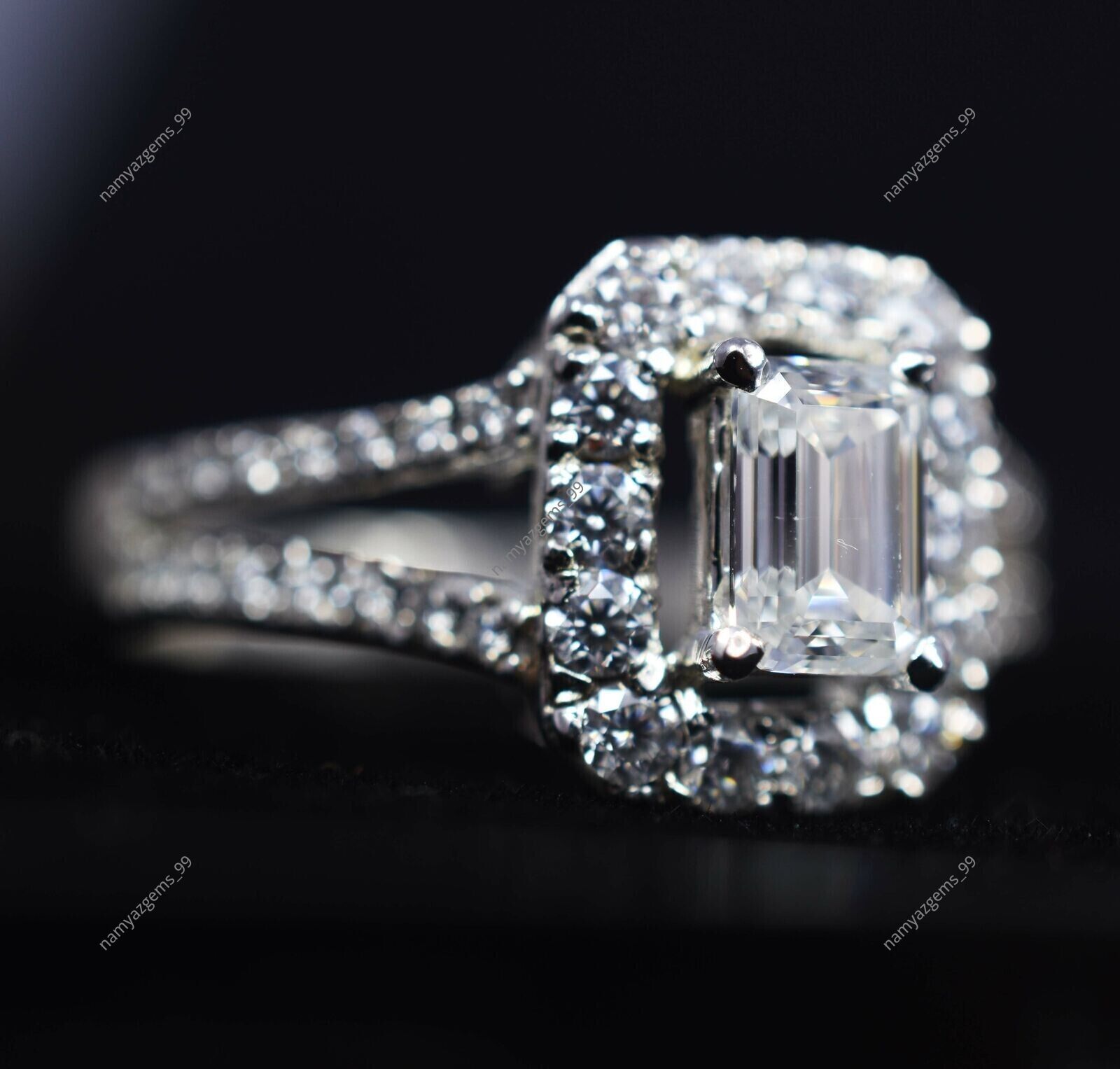 7×5 MM Synthetic White Moissanite Radiant VVS Beautiful Design 925 Silver Ring