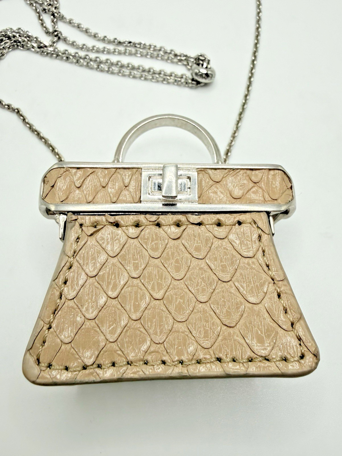 Fendi Peekaboo Mini Bag Pendant Necklace Python Embossed Leather Italy w/ COA