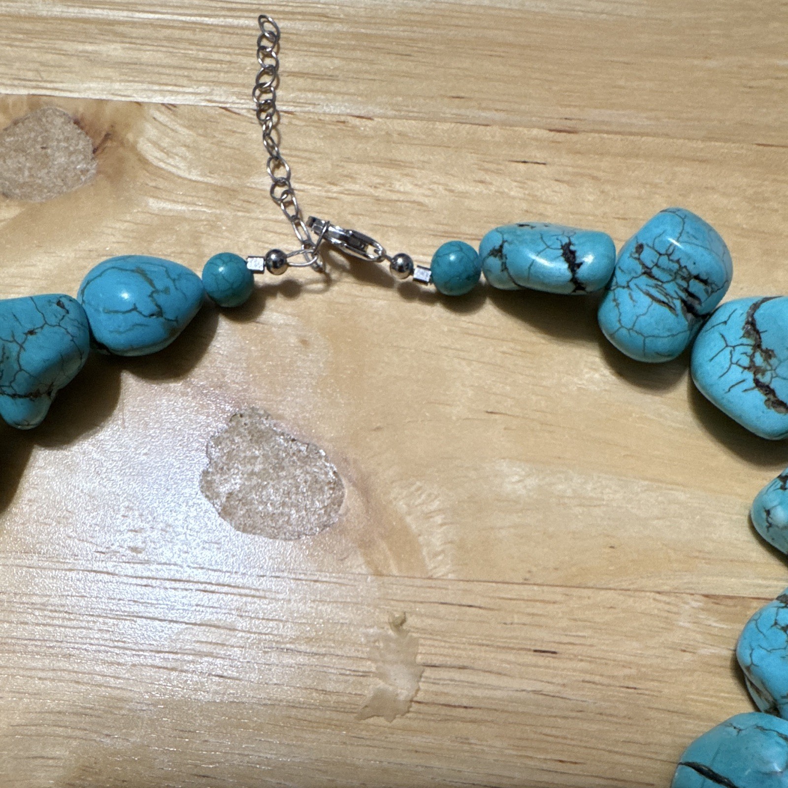 Turquoise Blue Beaded Necklace Teardrop Charm Pendant Adjustable Cable Chain
