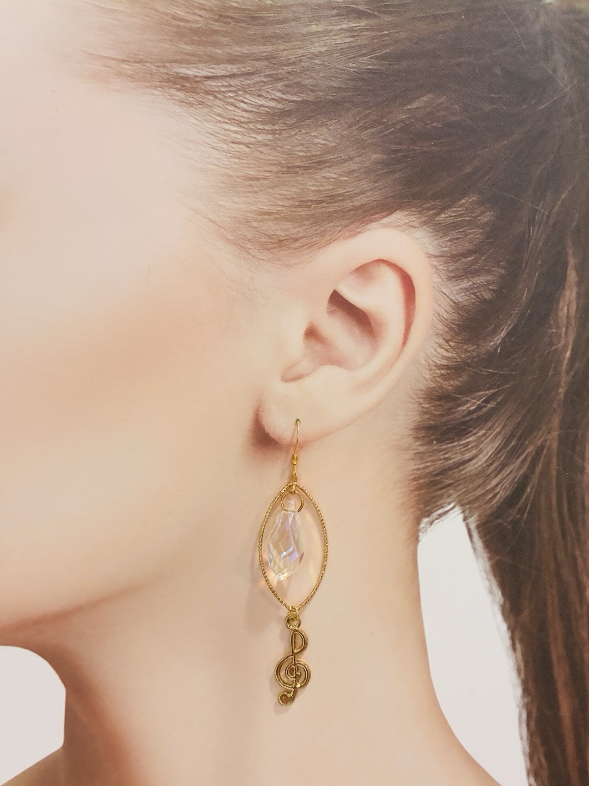 Treble Cliff, Music, Earrings, Crystal Drop, Charm, High Quality, Musician
