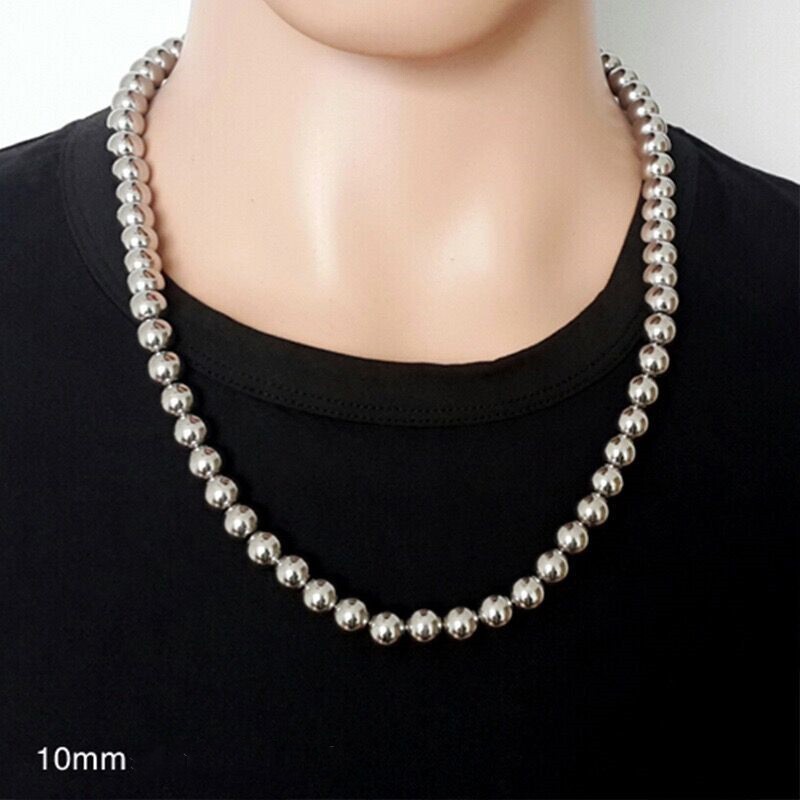 4/6/8/10mm Real Stainless Steel Solid Heavy Bead Ball Chain Necklace Link