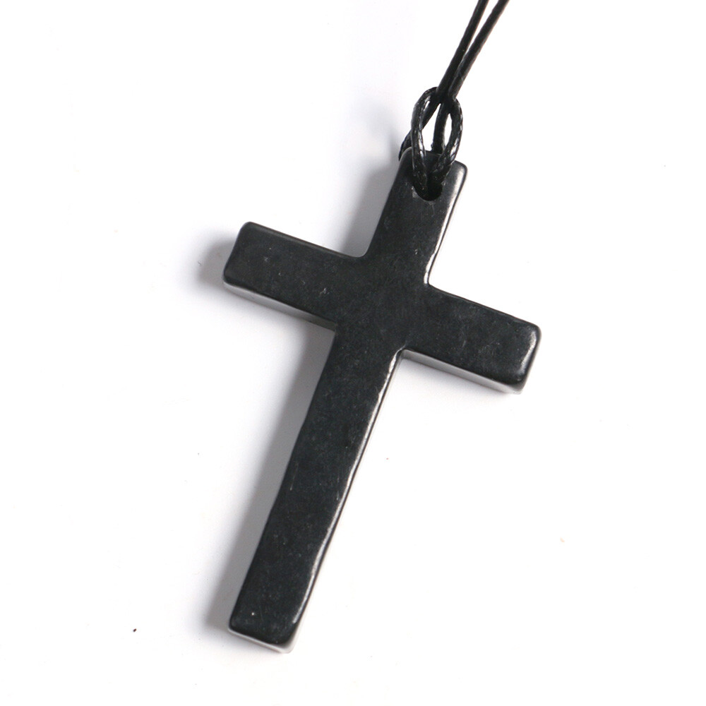 1pc Shungite Christian Cross Pendant Engraved Necklace EMF Protection & Healing