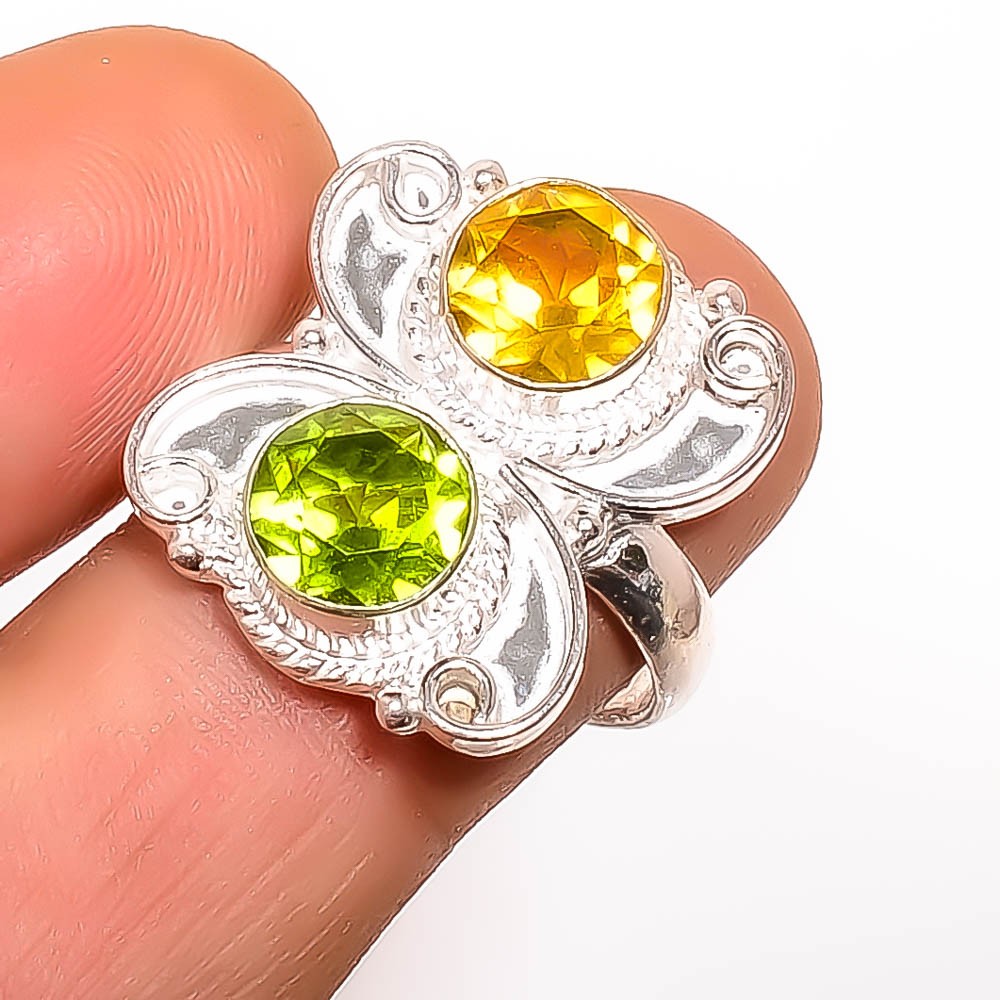 Peridot & Citrine Gemstone 925 Silver Plated Ring s.9 TR7508-1688