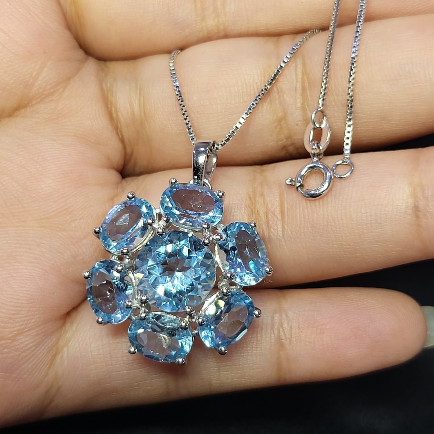 Sky Blue Topaz Round 10.00 MM 925 Sterling Silver Pendant Gift Her.