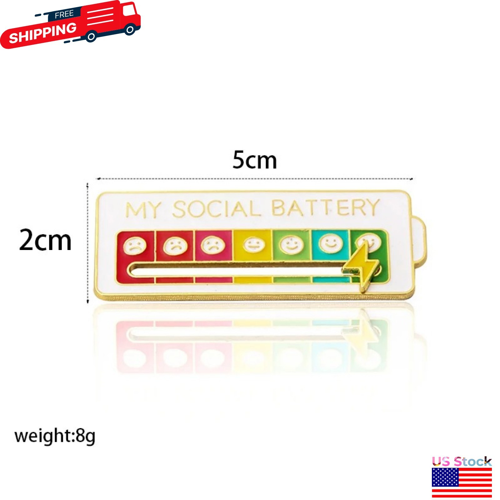 Funny Social Battery Slider Pin – 7-Mood Expression Badge, Cute Interactive Pin