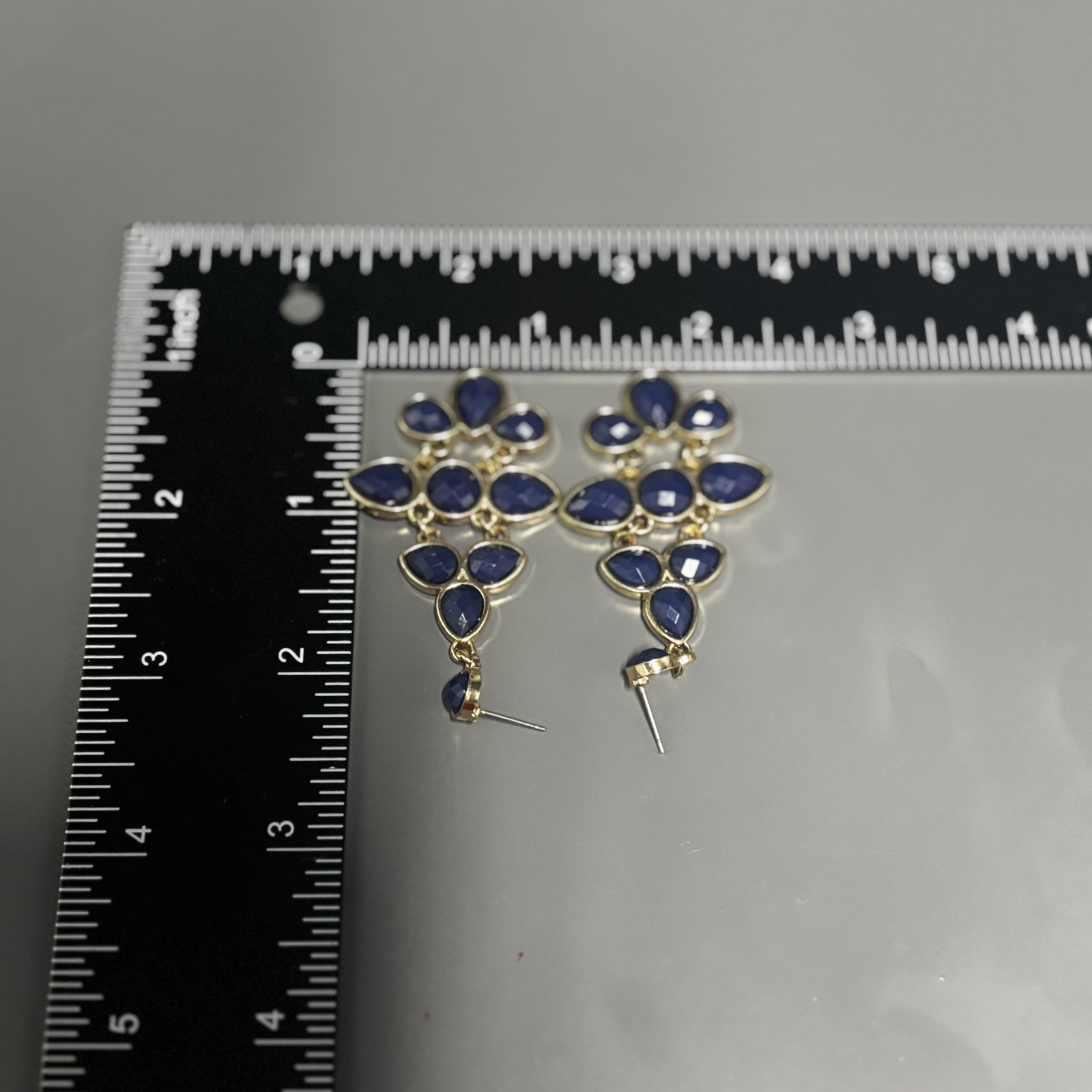 Blue Earrings Gold Tone Women’s Chandelier Dangle Drop Faceted Jewelry