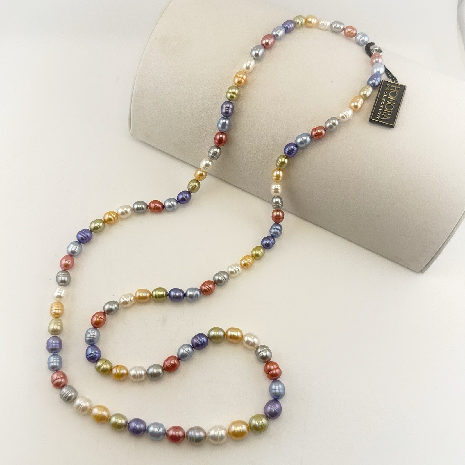 Honora Pearl Necklace Multicolor Ringed Sterling Silver Purple Green Blue 36″
