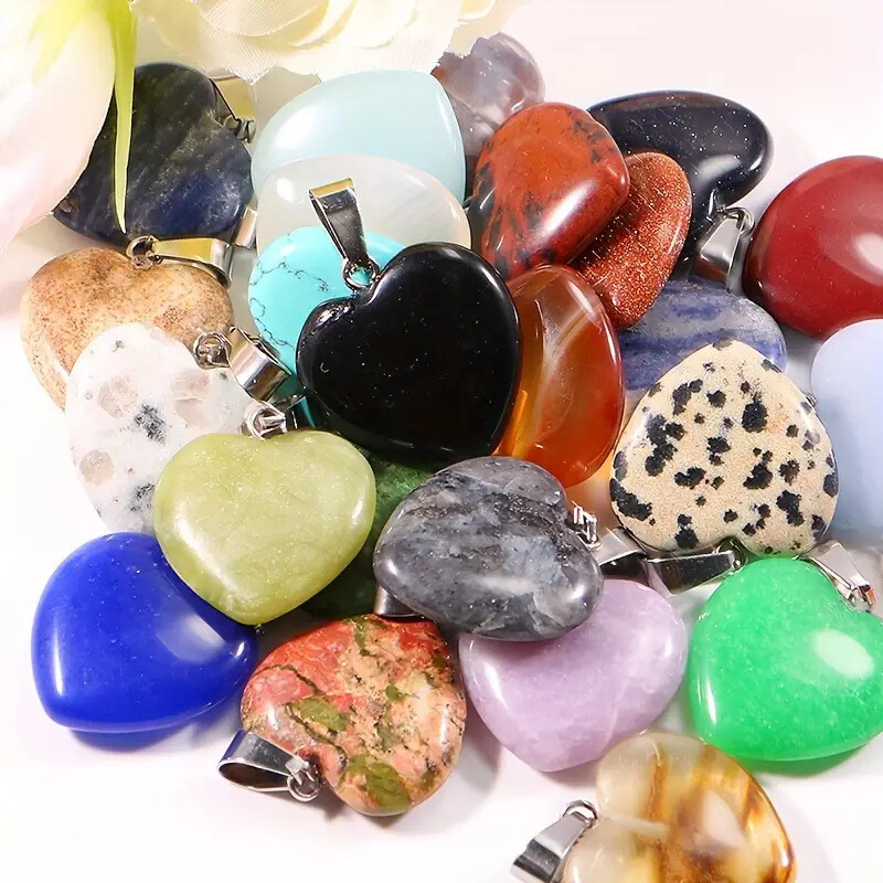 50pcs Mixed Natural Stone Heart Gemstone Stone Beads Pendants DIY Jewelry Making