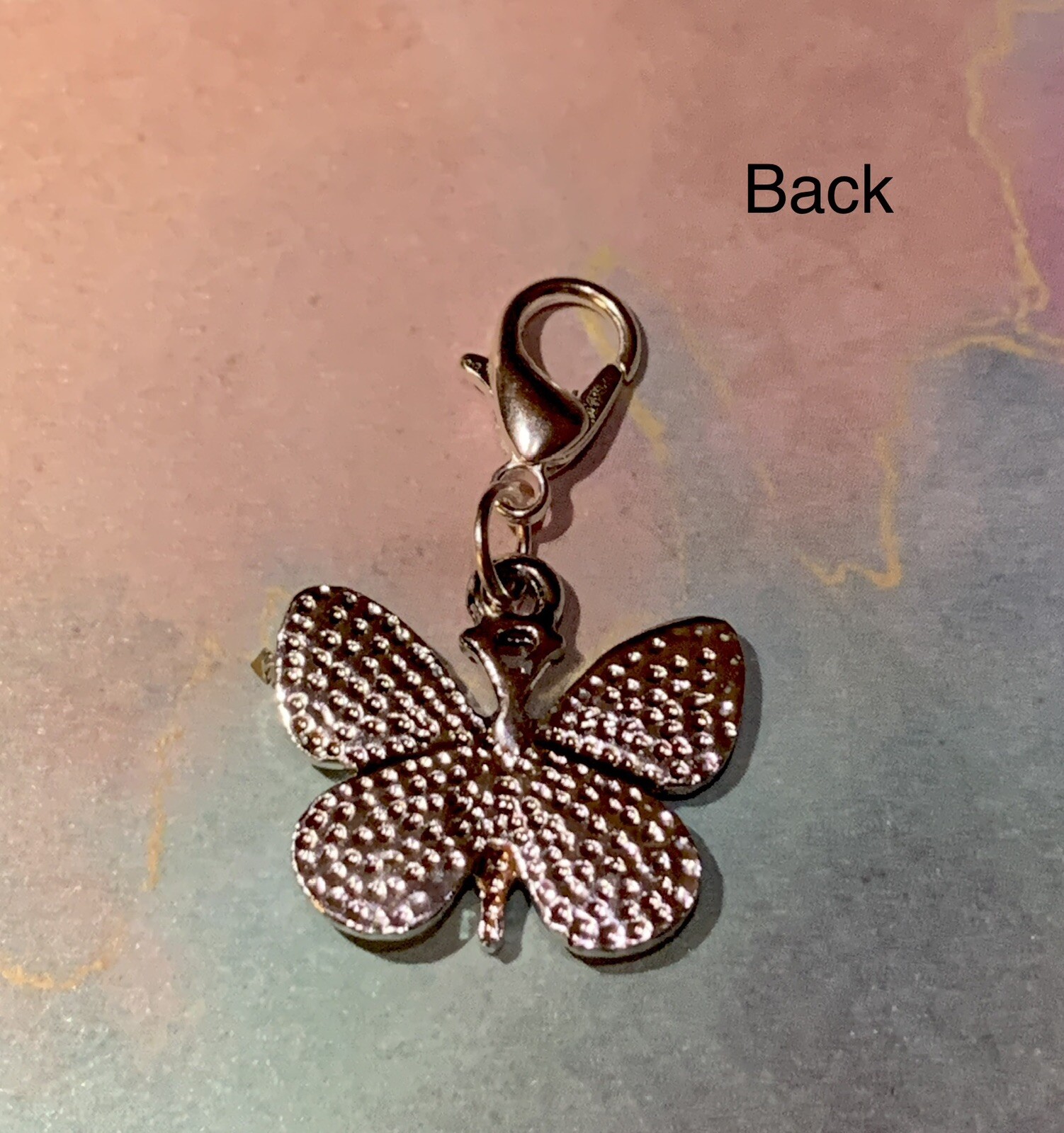 SPARKLING BUTTERFLY Clip On Charm w/ Lobster Clasp Keyring, Purse, Zipper Pull