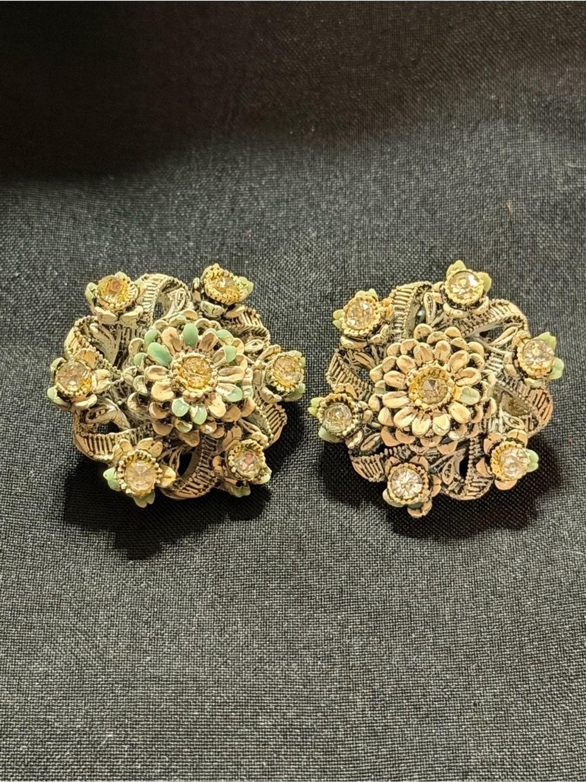 Source Unknown Gold-Tone Floral Stud Earrings with Mint Accents