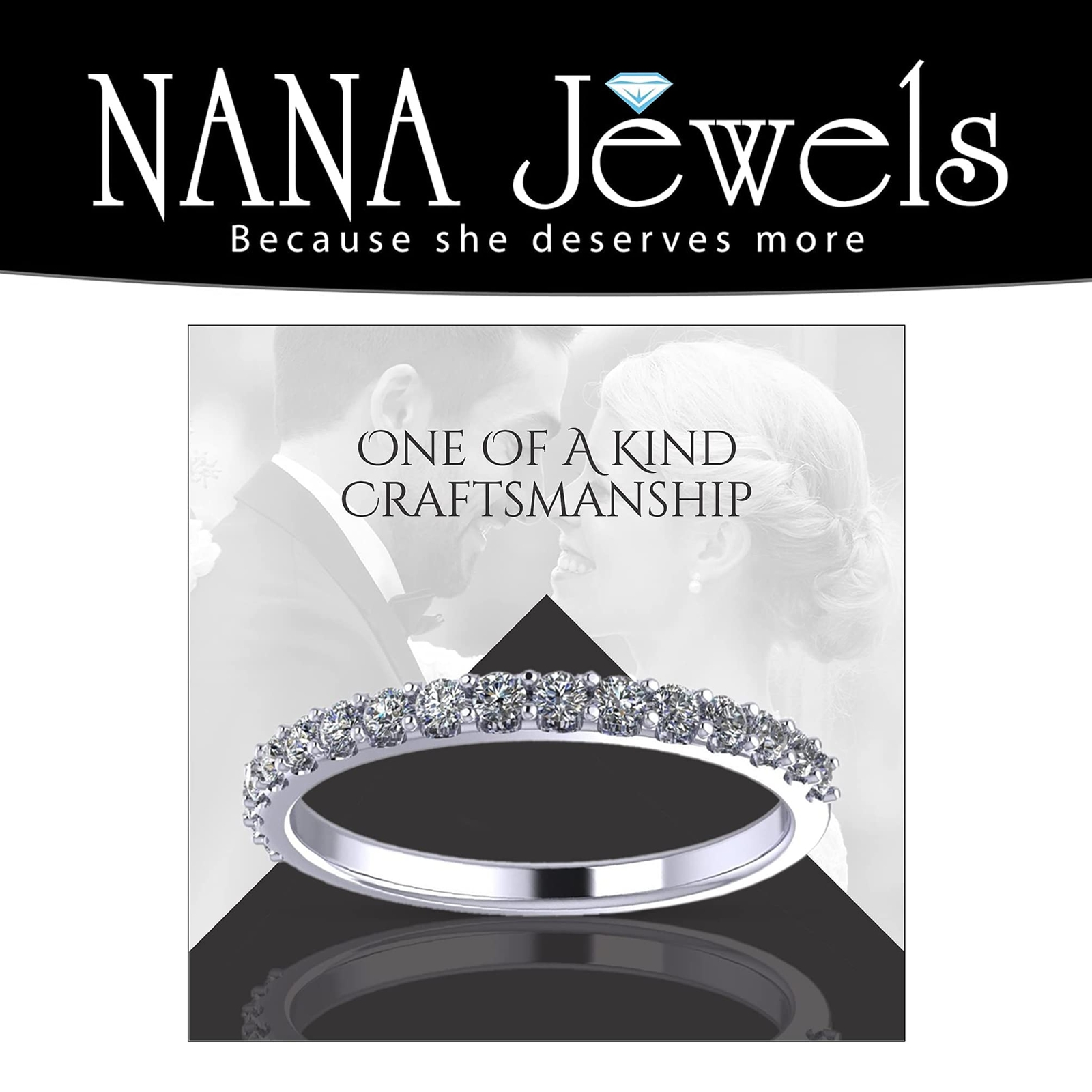 NANA Jewels CZ Simulate Diamond Round Cut Wedding Band Anniversary Promise Ring