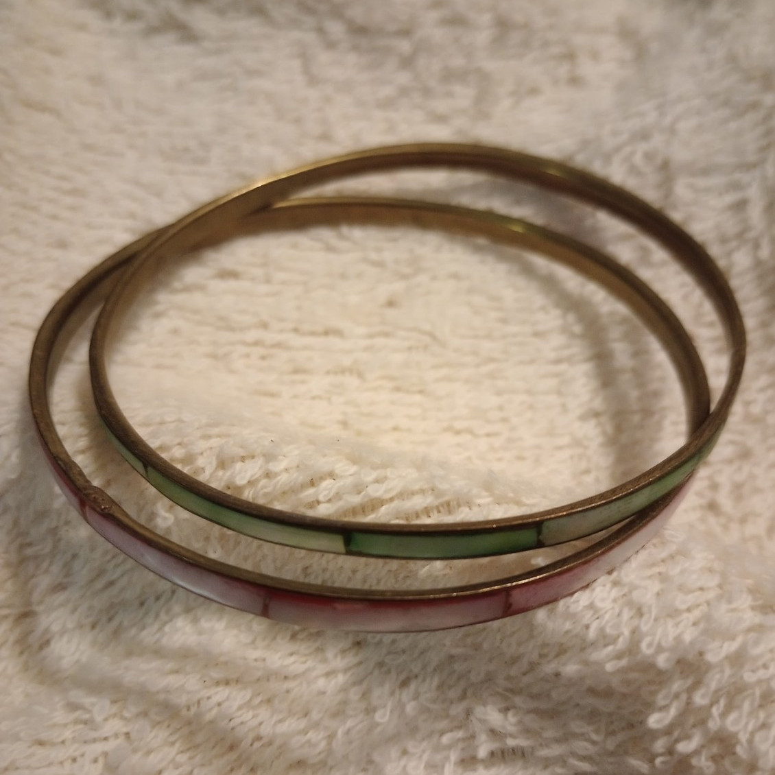 Set of 2 Enamel-Style Multicolor Bangle Bracelets Metal Round