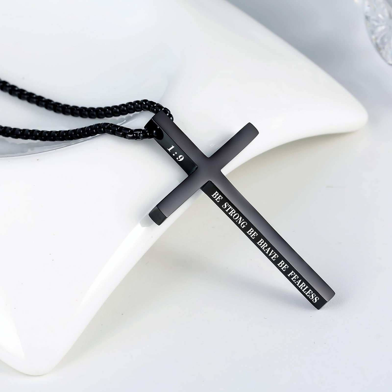 Cross Necklace for Men Christmas Gift Cross Pendant Strength Bible Verse Stainle
