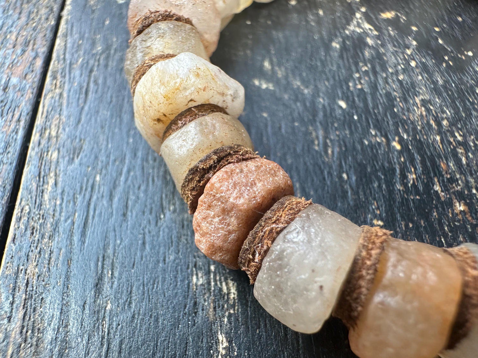 Ancient Mali Quartz Disk Bead Bracelet – African Trade Beads with Leather Space