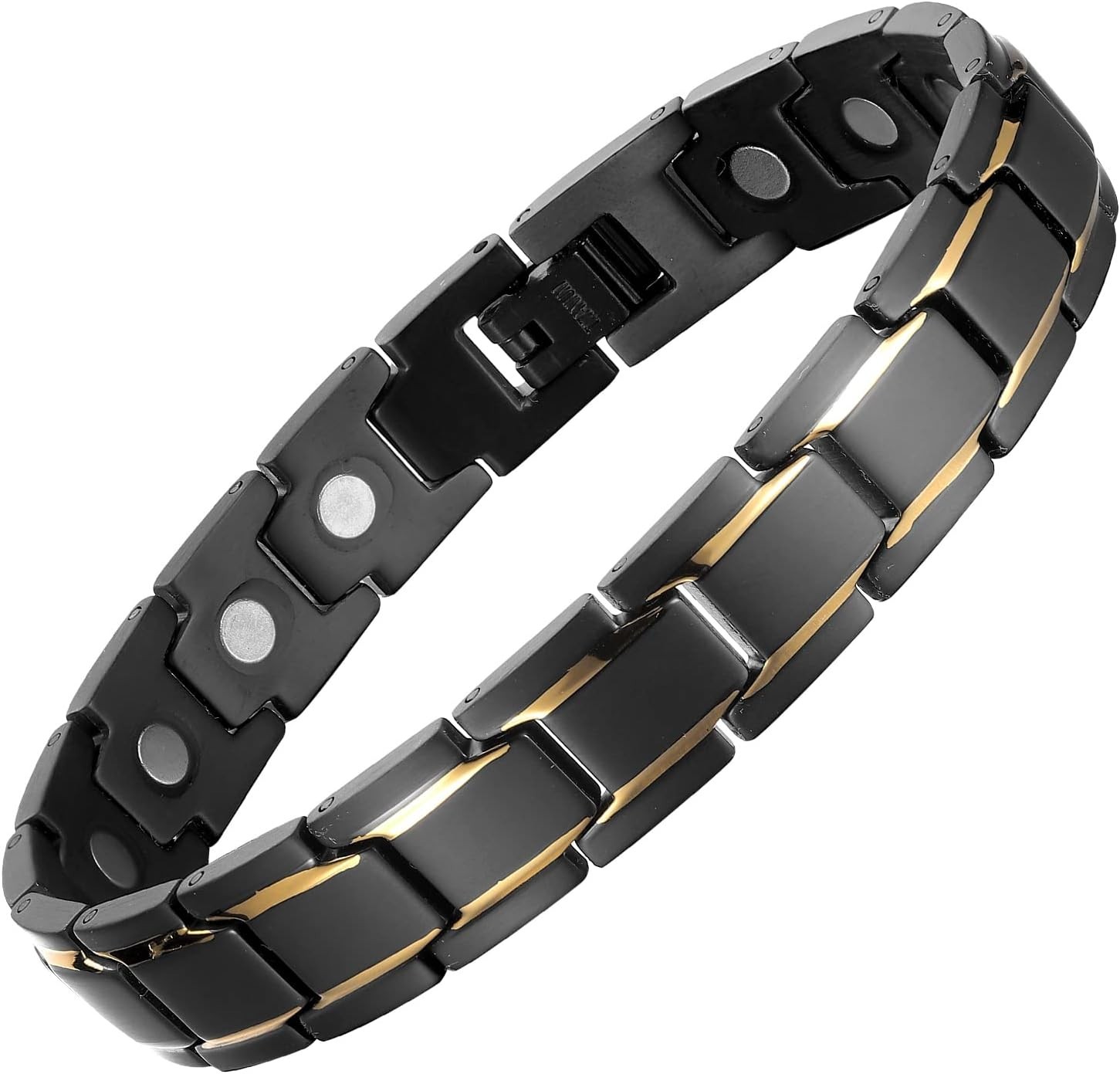 MagEnergy Men’s Bracelet W/Gift Box Adjustable Titanium Steel Bracelet, Blk/Gold