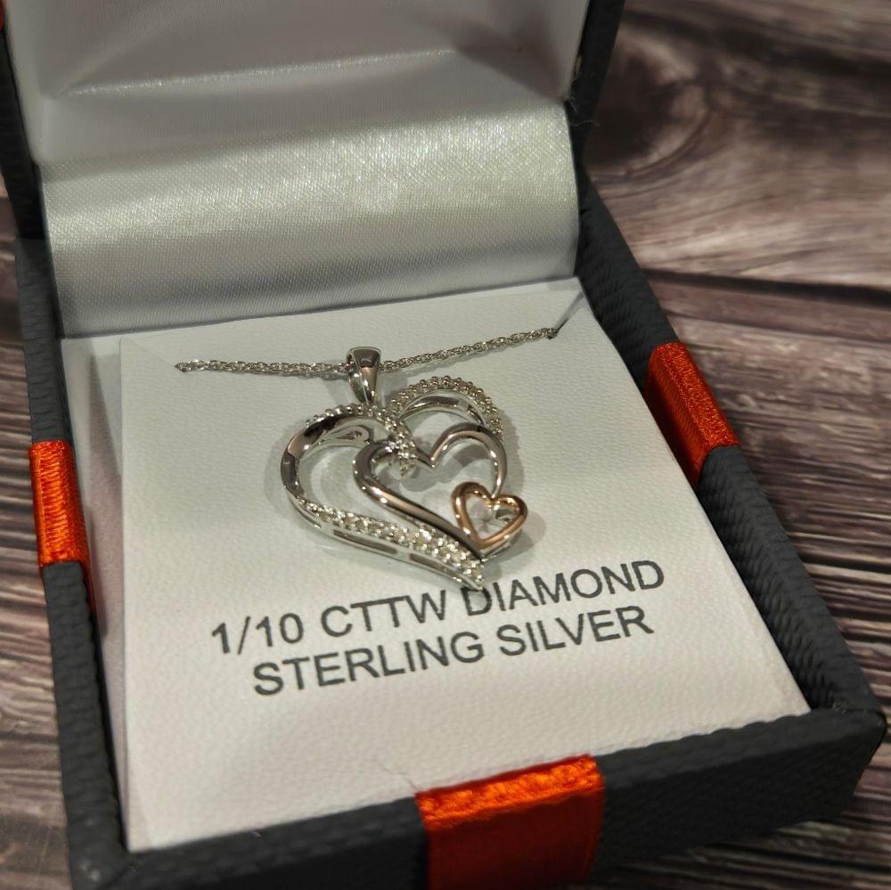 Yes, Please Triple Heart Diamond Pendant Necklace NWT 1/10 CTTW Mined 18″ (53)