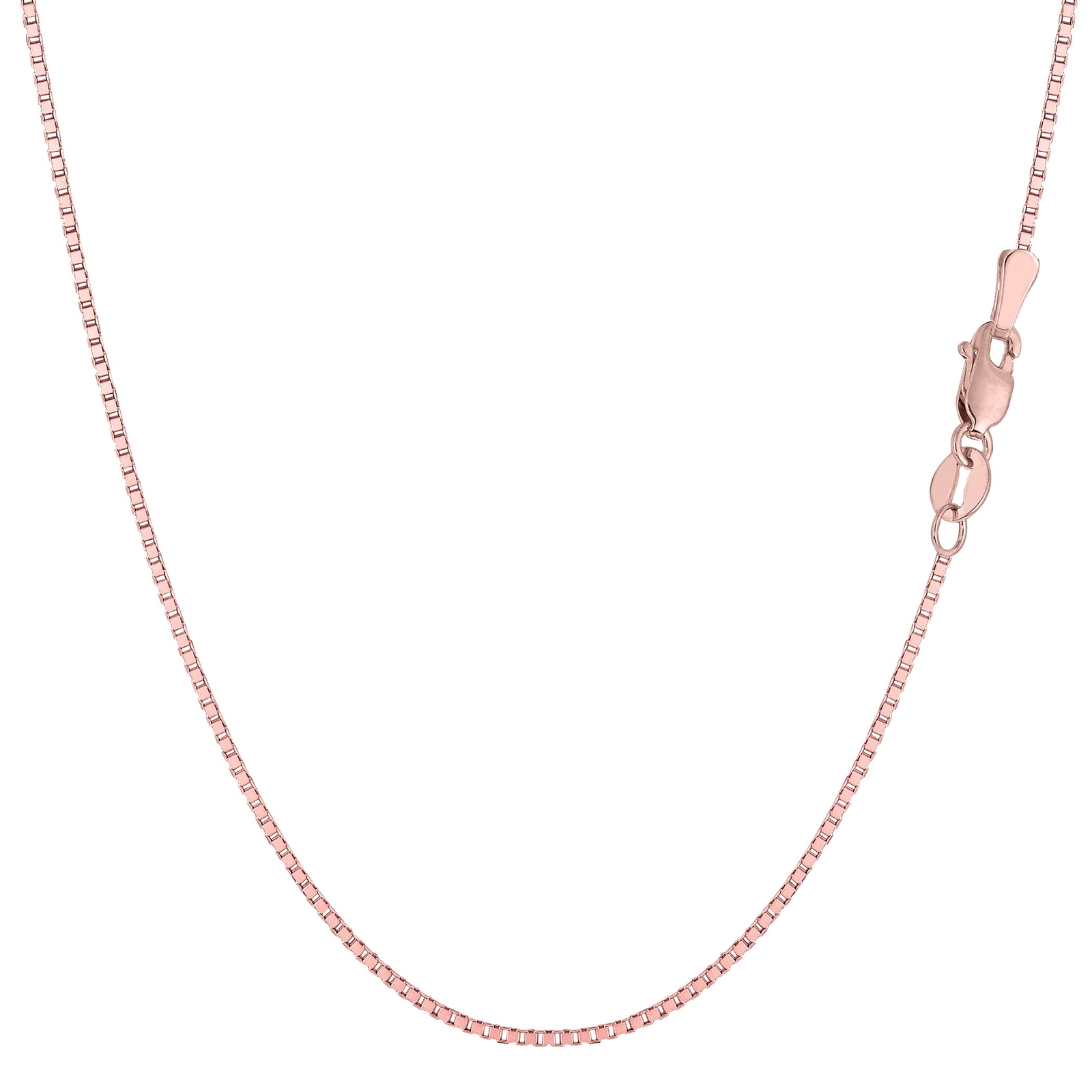 14k Rose Solid Real Gold Mirror Box Chain Necklace, 0.6mm, 18″