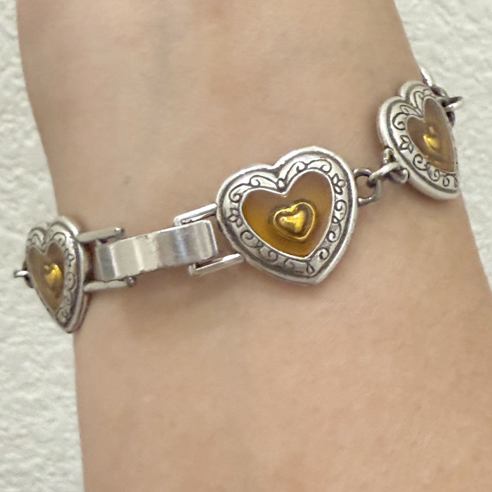 Retired BRIGHTON Free Floating Hearts Lucite Heart Links 7.75” Bracelet 30g.