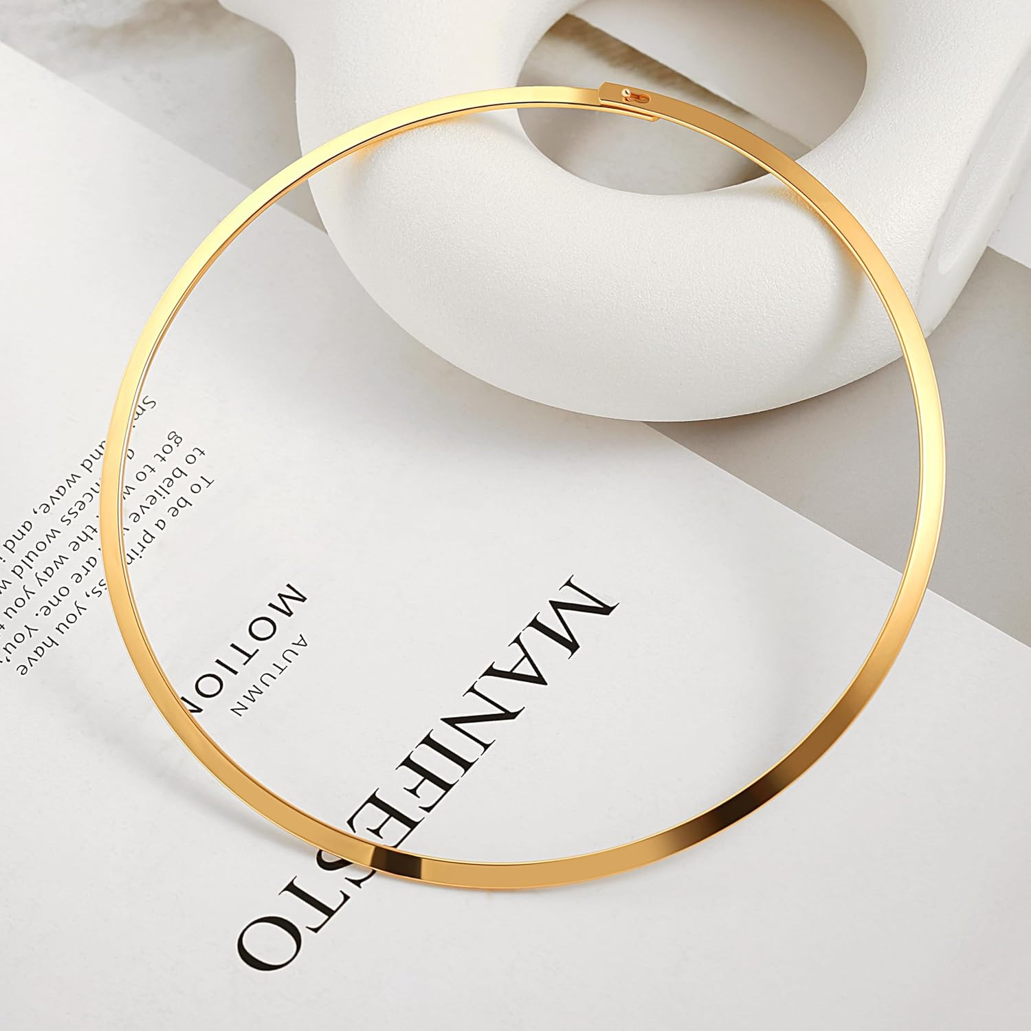 18K Gold Plated Cuff Choker Necklace for Women Chunky Wire Chain Collar Jewelry