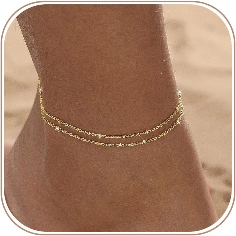 Gold/Silver Ankle Bracelets for Women,14K Gold Plated Anklets for Women Waterpro