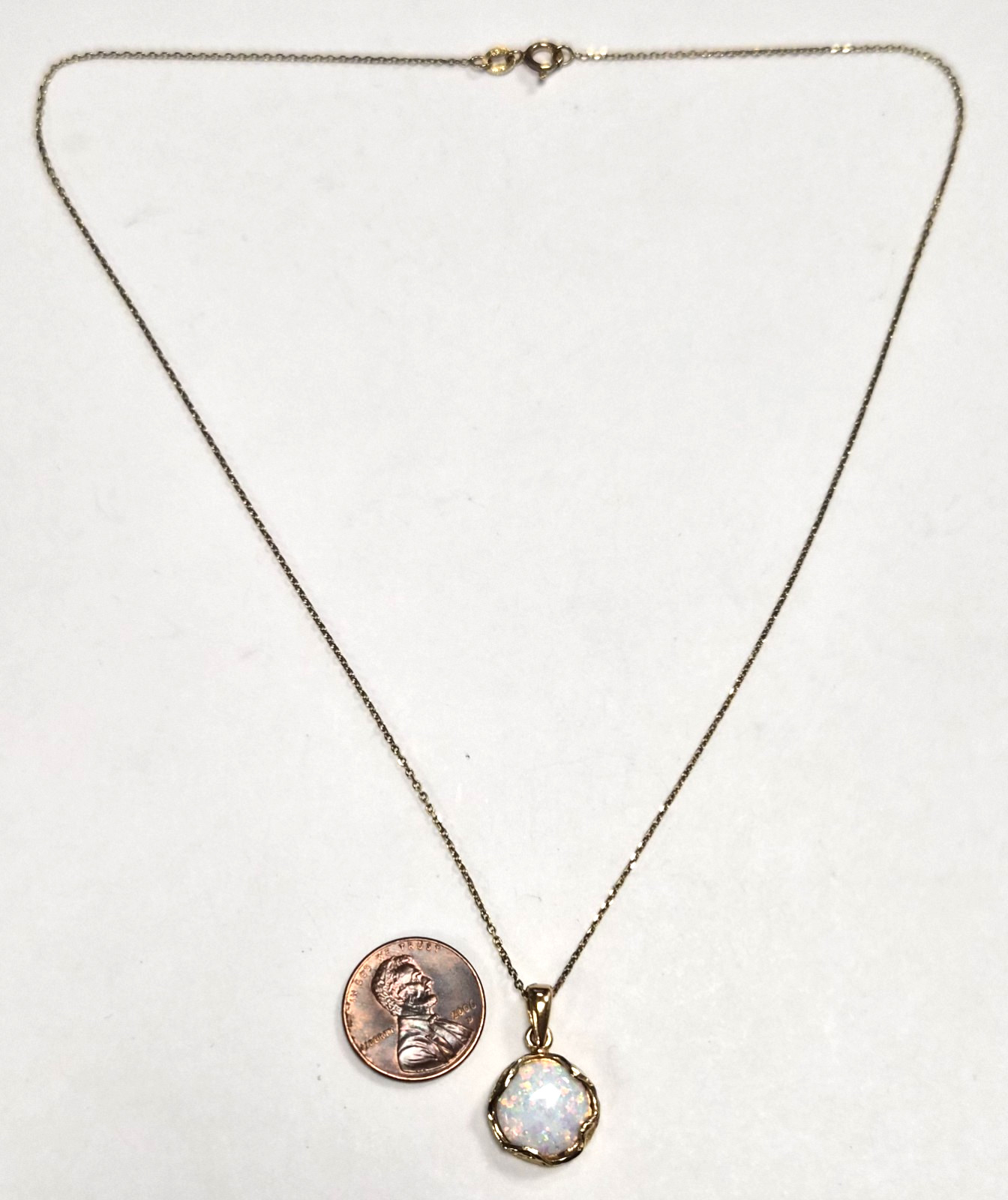 Estate 925 Sterling Silver Gold Vermeil & Faux Opal Pendant 18″ Chain Necklace