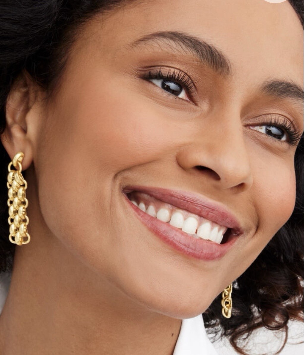 NWT Talbots gold Rolo mesh drop multi link chain studded earrings