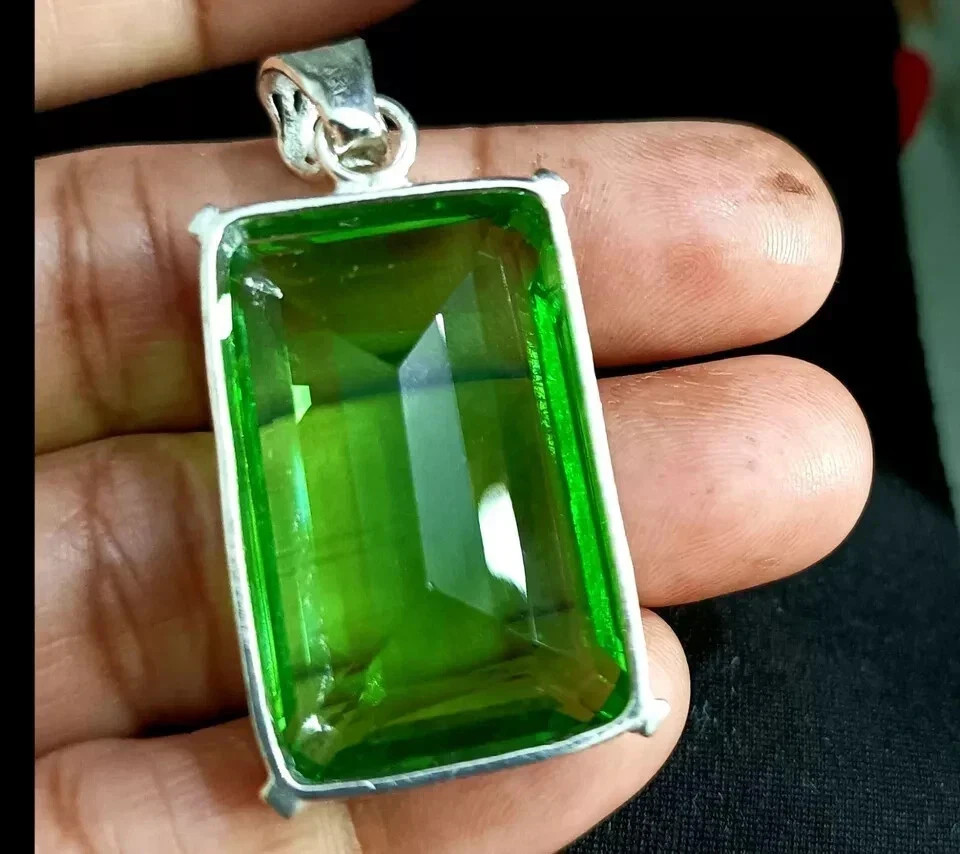100 Ct+ Certified Natural Green Topaz 925 Solid Silver Pendant Loose Gemstone