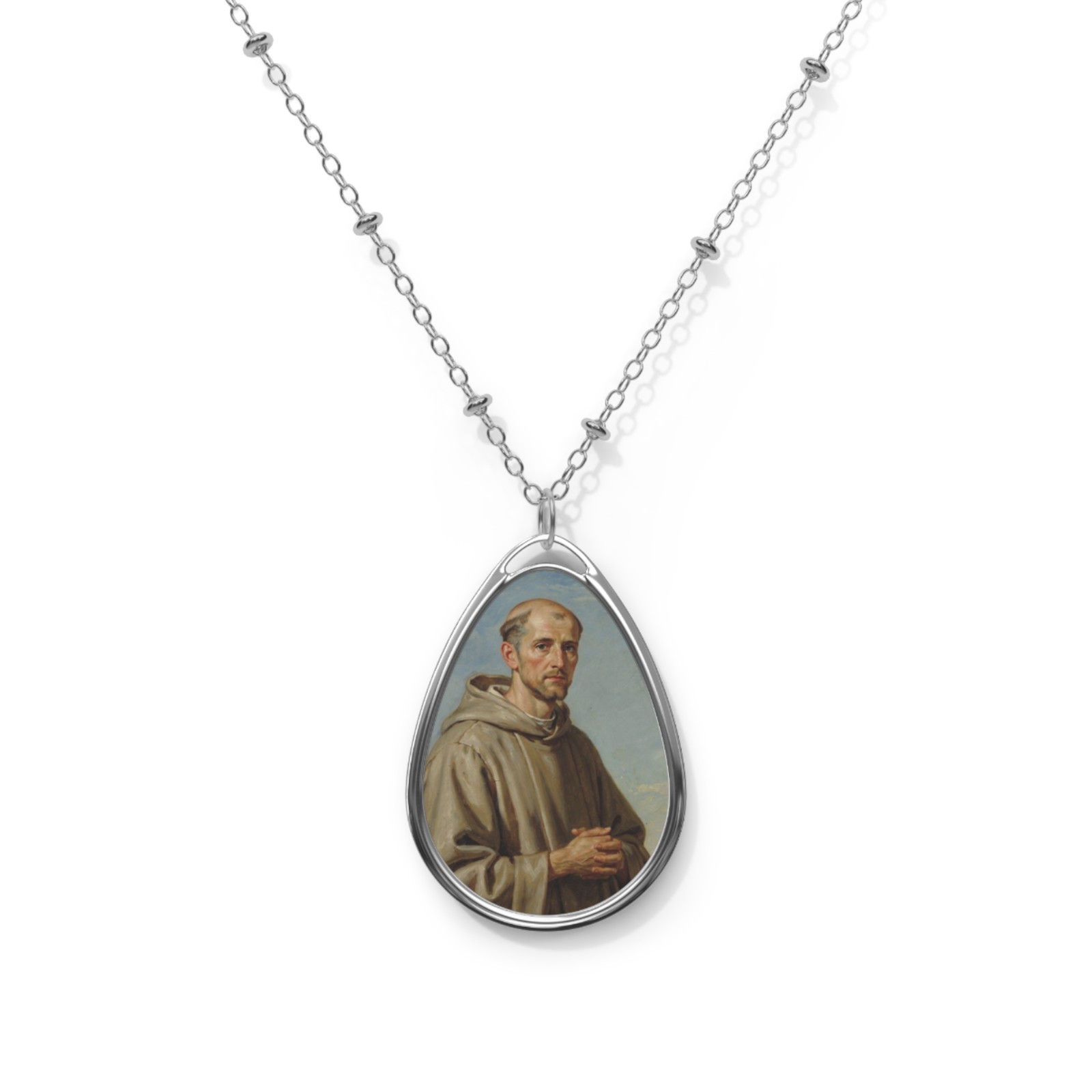 Saint Benedict, Oval Pendant Necklace, Christian Gift