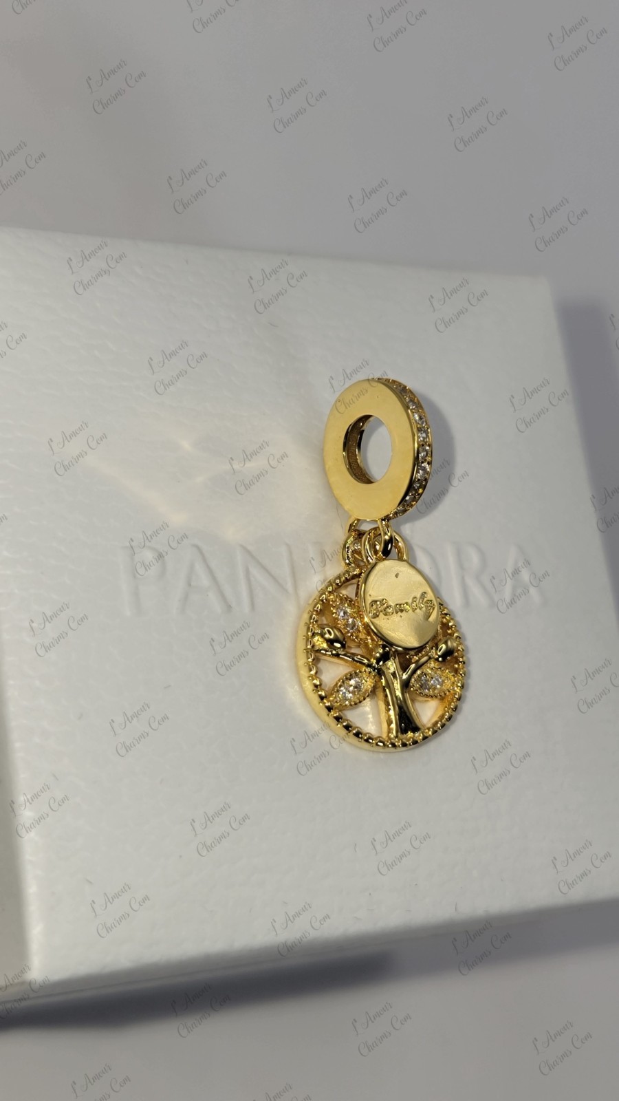 Authentic Pandora Shine Gold Family Tree Heritage Dangle Bead family Charm w/box